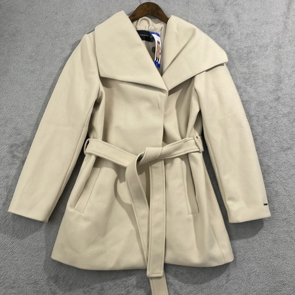NEW TAHARI Wrap Pea Coat Women's L Polyester Belted - Picture 1 of 8